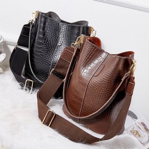 Retro Crocodile Crossbody Bag For Women 2021 Brand Designer Women Large Capacity Shoulder Bags Luxury PU Leather Bag Bucket Bags