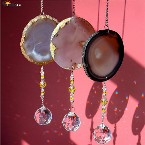 Sunligoo Irregular Thin Agate Glass Waterdrop Ball Suncatcher Spiritual Meditation Window Car Feng Shui Home Hanging Ornament