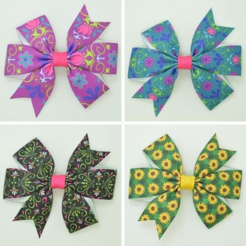 SUPWRF 3.1'' Flowers kids hair accessories hair bow With Clip hair Printed Ribbon headwear wholesale 20 PCS T0929