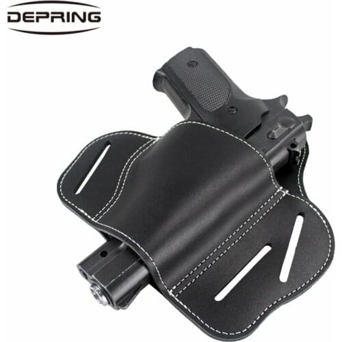 Tactical The Ultimate 3 Slot Pancake OWB Leather Pistol Holster Gun Belt Holster Fits S&W Shield Glock Springfield XD