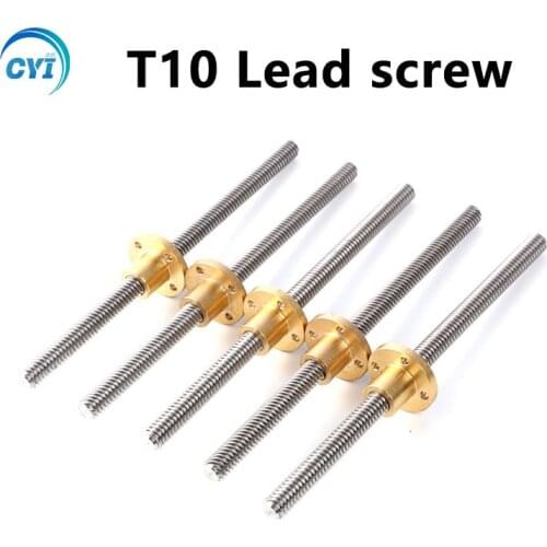 3D Printer CNC Trapezoidal Rod Linear T10 Screw Thread 10mm Lead 2/4/8/10/12mm Shaft Length 100 To 550mm Brass Nut Stepper Motor