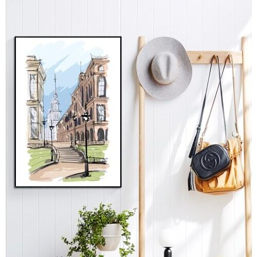 British Style Street Architectural Landscape Canvas Painting Indoor Cartoon Wall Art Poster Scandinavian Pictures for Home