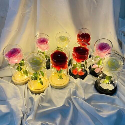 Galaxy Rose Eternal Flower Ornament Home Decoration Flowers in 9cm Dome for Christmas Mothers Valentines Day Wedding Gift