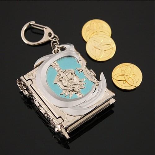 Genshin Impact Klee Magic Weapons Cosplay Alloy Key Chain Accessories Toys Holy Relic Mora Coin Keyring Pendants Halloween Prop