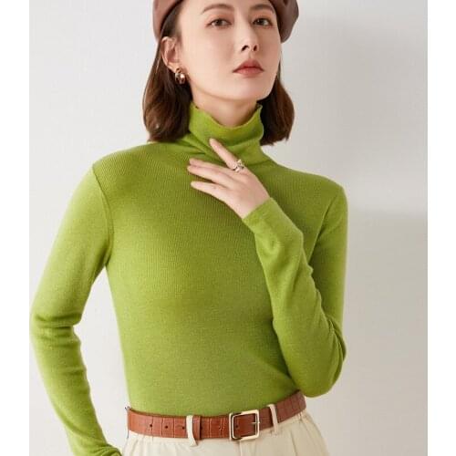 Autumn womens Elegant Cashmere knitted sweater turtleneck pile collar Pullovers women winter base wool sweater female jumpers
