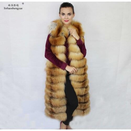 Linhaoshengyue Real Red Fox Fur Vest 120cm Long