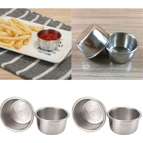 10pcs 40/50/60ml Stainless Steel Condiment Sauce Cups Sushi Vinegar Soy Dish Tomato Sauce Container Seasoning Bowls For Kitchen