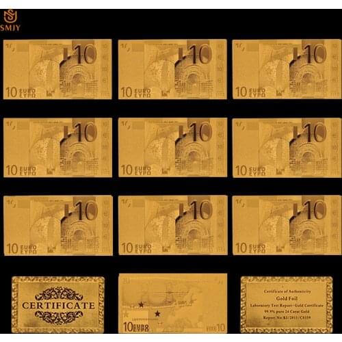 10Pcs/Lot 10 Euro World Souvenir Currency Paper Gold Banknotes Hot Sale Gold Plated Paper Money Collection And Business Gifts