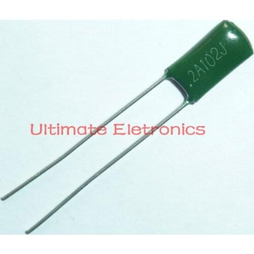 100pcs Mylar Film Capacitor 100V 2A102J 0.001uF 1nF 2A102 5% Polyester Film capacitor