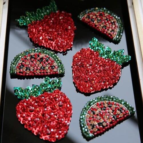 3D Watermelon red strawberry sequins bead diamond patch embroidery applique patch sew on DIY accessories clothing