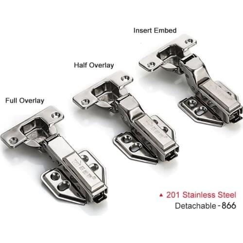 4pcs Hinge 201 stainless steel Cabinet Hinges Kitchen Cabinets Door Damping hydraulic Buffer Furniture Hardware Hinge Detachable