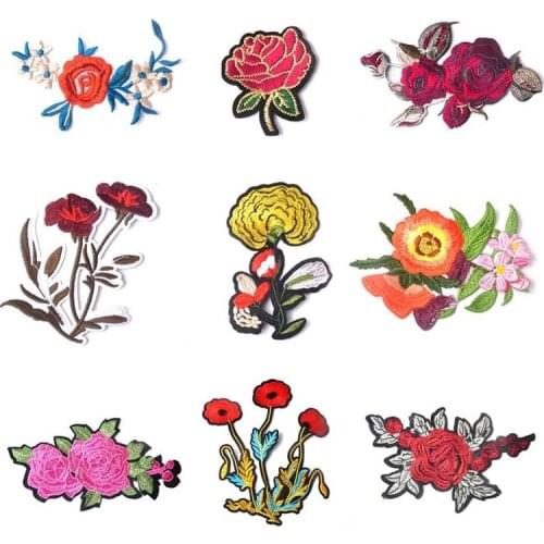 50pcs/Lot Rose Peony Embroidery Patches Letters Clothing Decoration Accessories Diy Iron Heat Transfer Applique Appliques