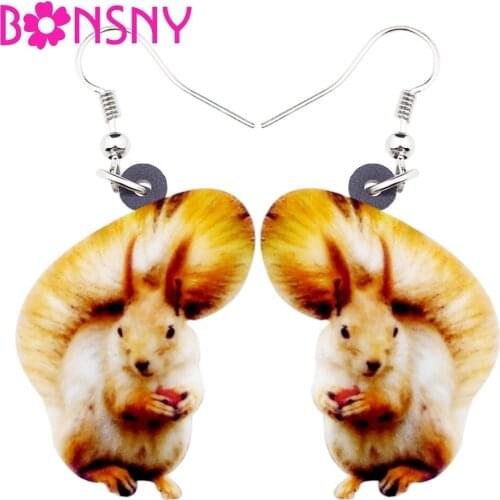 Bonsny Acrylic Sweet Golden Squirrel Earrings Big Long Dangle Drop Forest Animal Jewelry For Women Girls Ladies Kids Wholesale