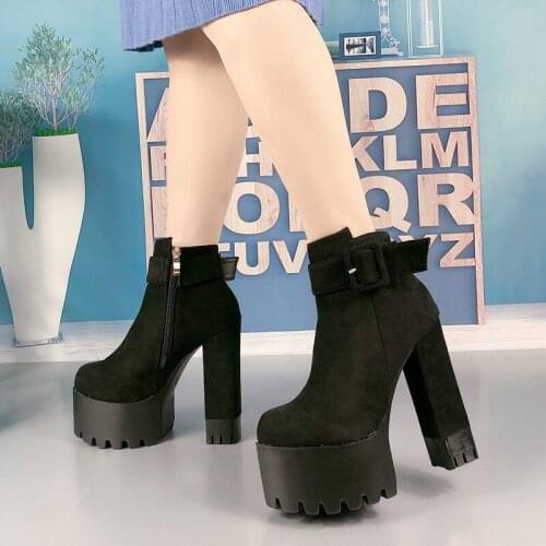Fashion Plus Velvet Martin Boots British Style Square Heel Short Boots High Heel Ankle Boots Suede Womens Boots Sexy High Heels