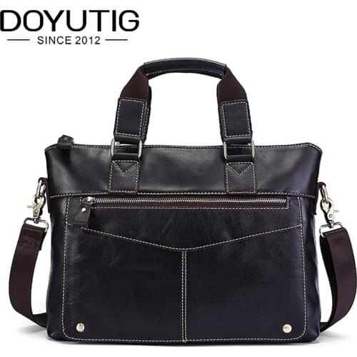 DOYUTIG European Design Genuine Leather Business Briefcases For Men New Laptop Messenger Bag Mens Cow Leather Shoulder Bag G114