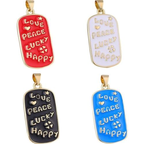 DIY Necklace Pendants Accessories Square Enamel Letter Lucky Charms Pendant For Women Handmade Jewelry Finding