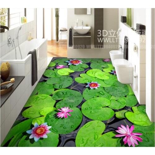 Home Decoration waterproof floor Lotus Leaf Living Room Bathroom 3D Floor pvc self-adhesive wallpaper