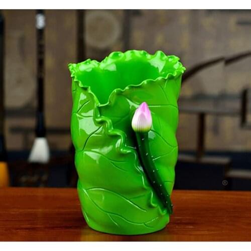 Exquisite Green Lotus Ceramic Desktop Organizer Storage Box
