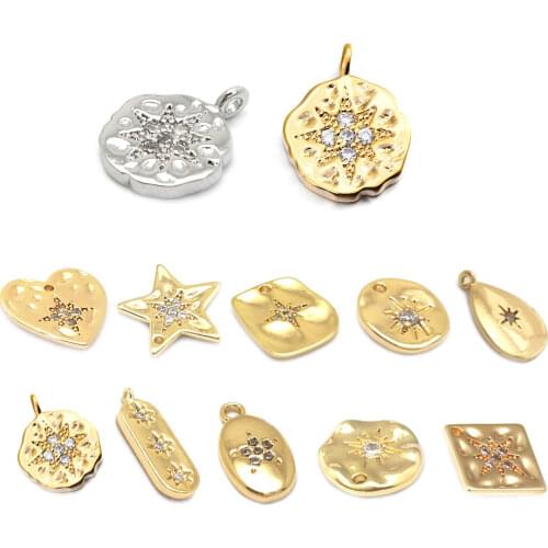 34419)6PCS 11*14MM Hole 1MM 24K Gold Color Brass with Zircon Star Charms Pendants High Quality Diy Jewelry Findings Accessories