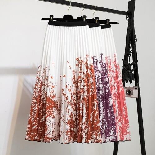 2021 Summer New Digital Printed Pleated Skirt European and American Fashion Mid-length Pleated Skirt Elastic Waist Skirt