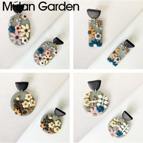M&G Trendy Flower Polymer Clay Earring for Women Rectangle Round Handmade Drop Earring Clay Jewelry Hot Sale Girl Gift Wholesale