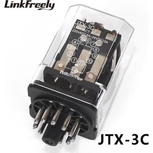 JTX-3C Mini Electromagnetic Coil Relay 10A Round 11 Pins 3NO+3NC AC380V DC110V DC220V General Purpose Voltage Relay Switch