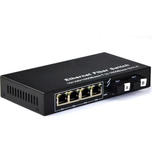 Gigabit Ethernet Media Converter, 4-port 1000Mbps RJ45 to 2-port 1000M Single-Mode SC Fiber