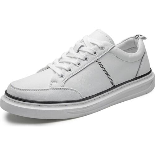 2021 Brand Fashion White Genuine Leather Men Shoes Casual Board Shoes Flats Rubber Non-slip High Quality All-round Male Footwear