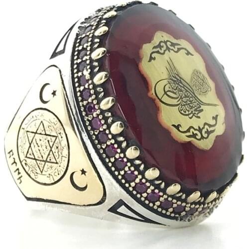 Amber and Ruby Stone Custom Silver Men 'S Ring