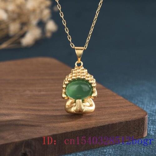 Jade Buddha Pendant Jewelry Gifts 925 Silver Gemstone Amulet Fashion Crystal Necklace Zircon Chalcedony Women Charm Natural