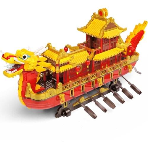 New Royal Dragon Ship Cantonese Sailing Boat XB25002 Building Blocks Bricks Chinese Ancient Style Toys for Kids Christmas Gifts