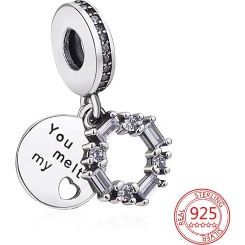 925 Sterling Silver Pendant Pavé Crystal Beaded Charms Fit Original Pandora Snake Bracelet Fashion Jewelry