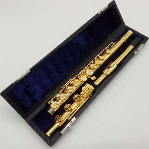 Professional MFC Flute BC6020 Gold Plated Flutes French Button Split E Mechanism B Leg Flute 17 Holes Open