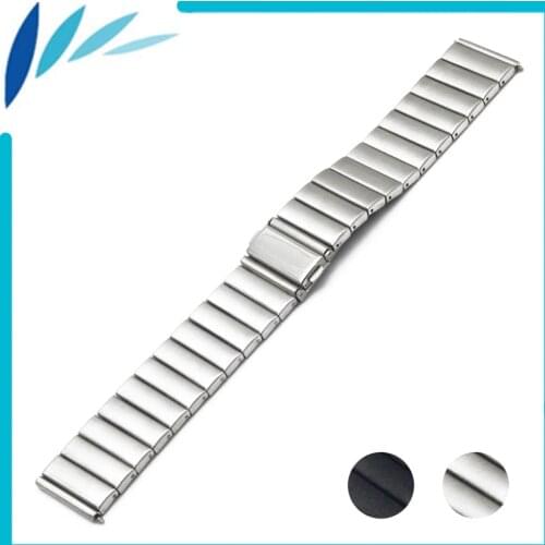 Stainless Steel Watch Band 22mm for Ticwatch 1 46mm Folding Clasp Strap Loop Wrist Belt Bracelet Black Silver + Spring Bar +Tool