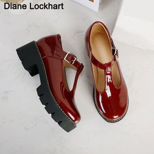 Retro Patent Leather Mary Jane Shoes for Women 2021 Spring Chunky Platform Ankle Strap Pumps Woman Thick Bottom Lolita Shoes
