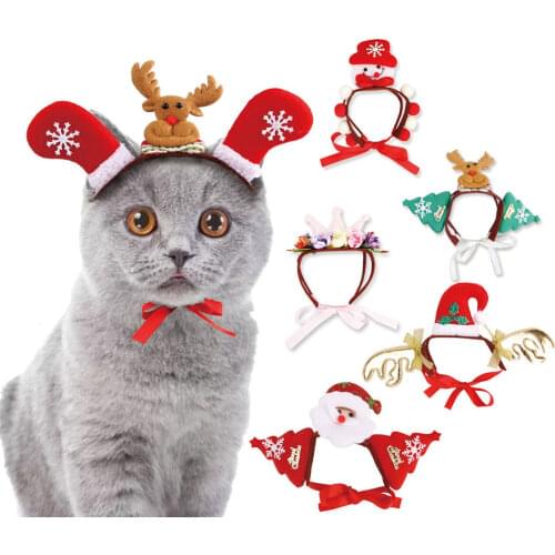 Christmas Halloween Pet Dog Cats Headdresses Pet Puppy Cat Headgear Santa Elk Headwear Hats Dog Cat Cosplay Dressing Up Props