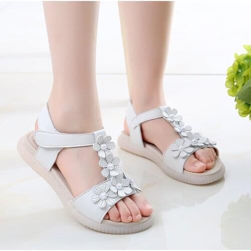 2021 Princess Floral Sandals For Girls Little Big Kids Roman Sandals Children Gladiator Beach Sandals With Pearls Sweet Soft
