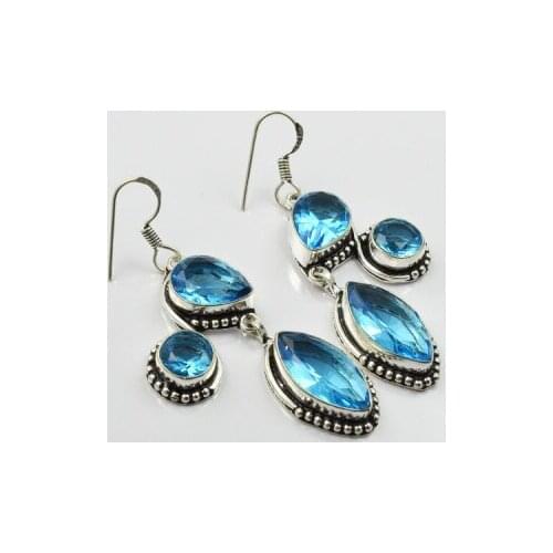 Blue Topas, Silver Overlay on Copper Earrings, 62 mm , E2180
