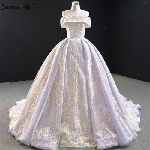 Serene Hill Purple Lace Beading Pearl Sleeveless Wedding Dress 2020 Off Shoulder Sexy Bridal Gown Custom Made CHM67082