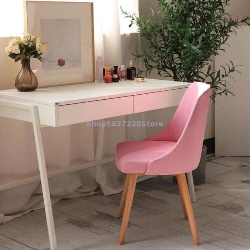 Nordic Solid Wood Chair Back Bedroom Girl Home Net Red Makeup Stool Dressing Table Modern Simple Style