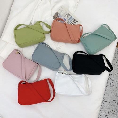 Fashion Solid Color Underarm Tote Bags Daily Women Nylon Travel Street Shoulder Clutches Purse