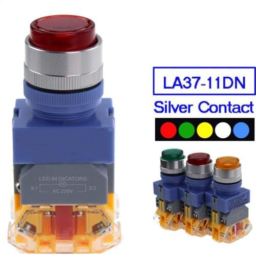 LED Momentary push button switch 22MM 1NO 1NC illuminated high head on off switch with light 12V 24V 220V Y090 lay7 LAY37-11DN