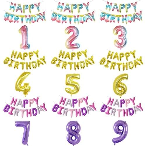 14pcs/set 16inch Happy Birthday Letter Foil Balloon Gold Rainbow Color 30'' Number Air Globos Birthday Party Decoration Supplies