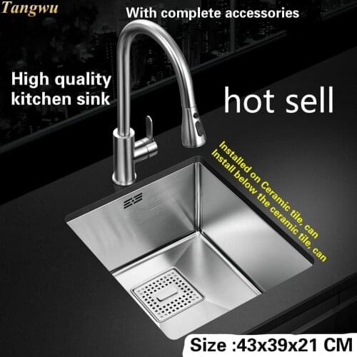Tangwu High-grade kitchen sink food grade 304 stainless steel 2.5 MM thick manual mini single slot durable 43x39x21 CM