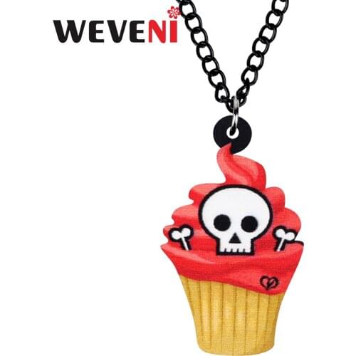 WEVENI Acrylic Halloween Sweet Cartoon Skull Cupcake Chain Necklace Aesthetic Pendant Choker Jewelry For Women Kids Gift Charms