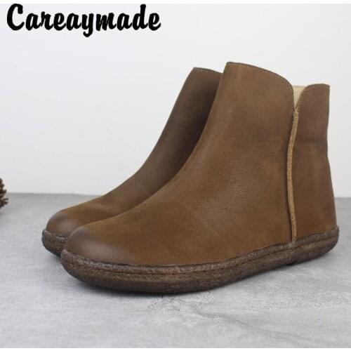 Careaymade-New flat Genuine leather short boots Womens handmade fashion boots retro literary casual comfortable boots