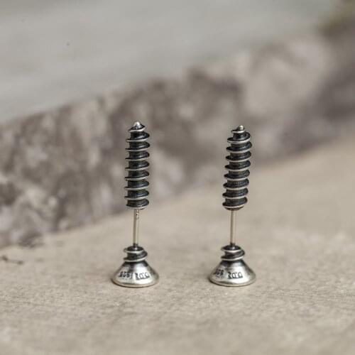 925 Sterling Silver screw Stud Post Gothic Men Women earrings Jewelry A4089