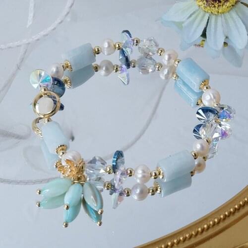 New Style Tassel Amethyst/Aquamarine/Strawberry Crystal Natural Freshwater Pearls Beaded Bracelets Women Fashion Jewelry YBR359