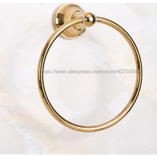 Gold Brass Round Style Wall-Mounted Towels Ring Holder Hanger Bathroom Towel Bar Nba883