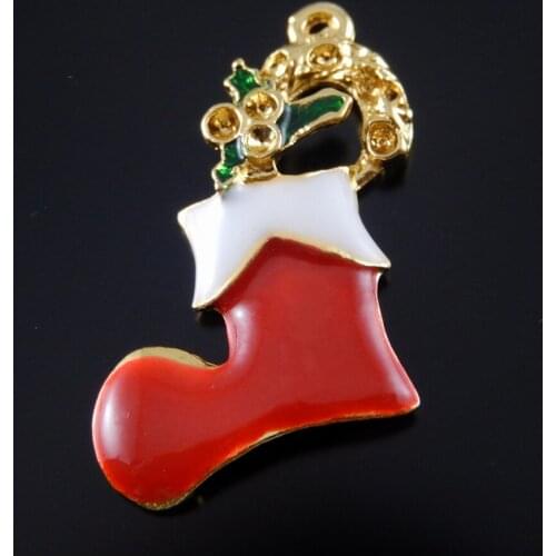 12pcs Enamel Christmas Socks Charms Gold Tone Pendant Xmas Hanging Art Small Handmade Crafts Jewelry Making Accessory Wholesale